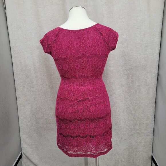 Garnet Hill Raspberry Pink Lace Dress Cap Sleeves Sheath Midi - Picture 6 of 14